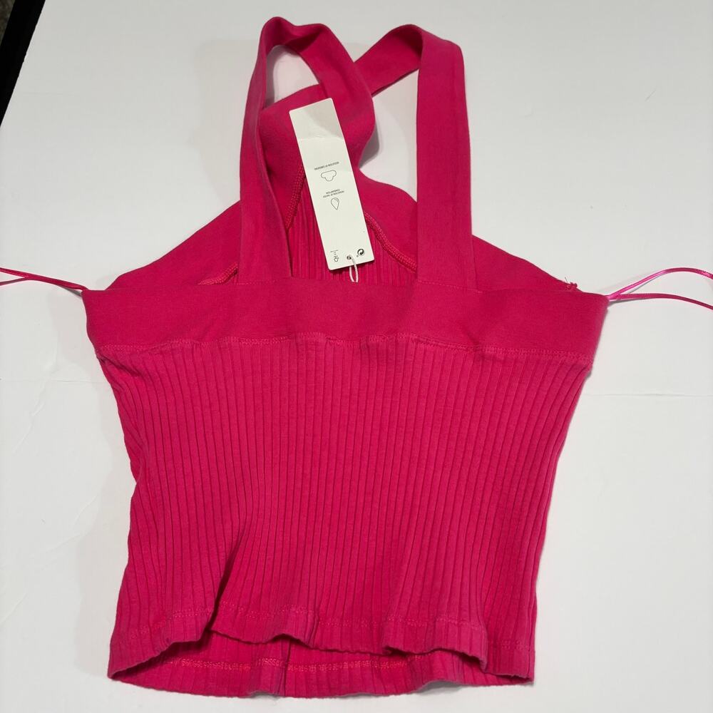 ZARA Pink Ribbed Halter Crop Top Womens L Stretch Knit Sleeveless NWT - Picture 4 of 5